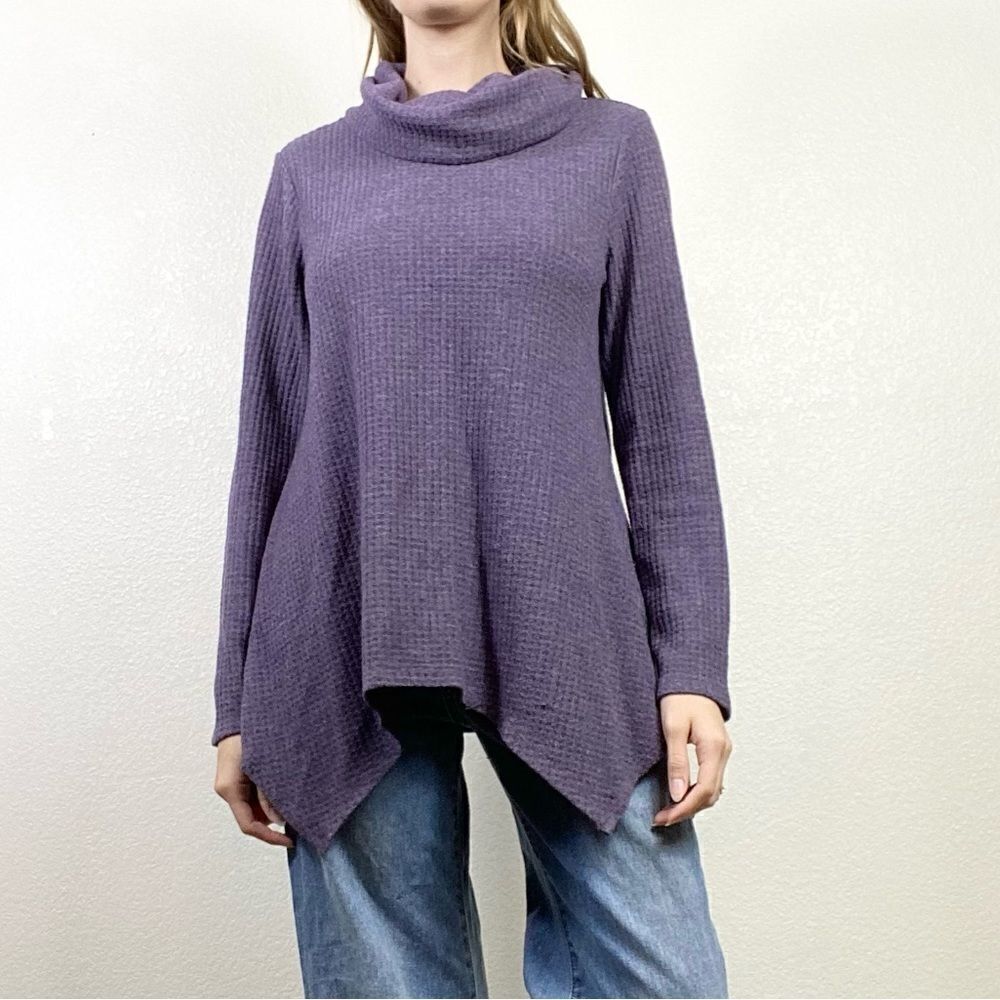 Sonoma Purple Handkerchief Hem Cowl Neck Thermal Sweater